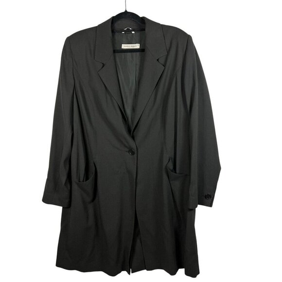 Marina Rinaldi Long‎ Single Button Blazer Black Wool Blend Women’s Size 25/large - Picture 1 of 16